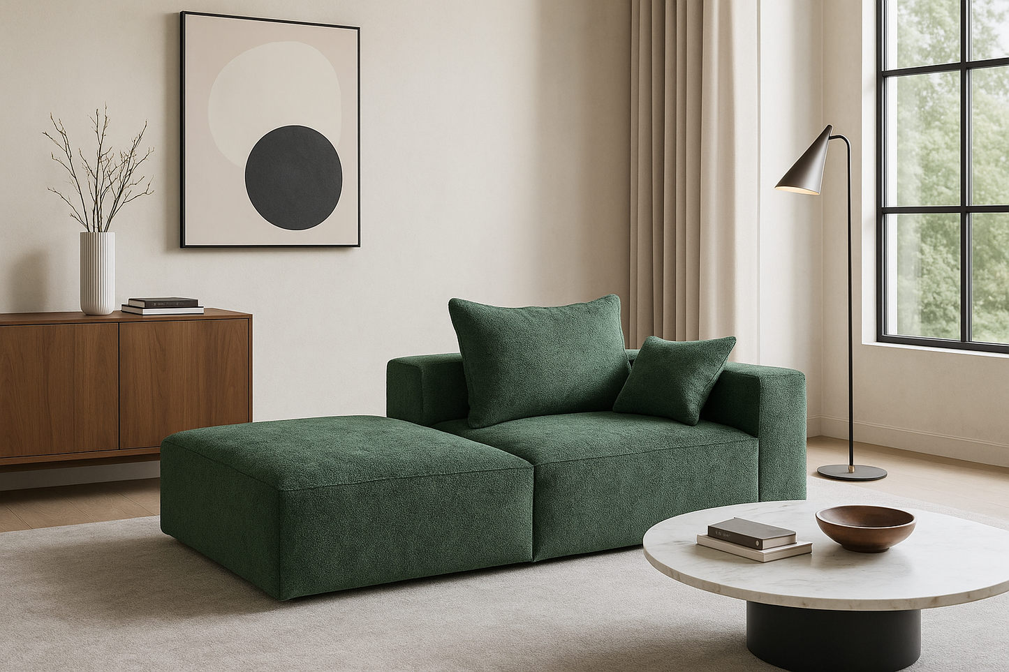 Lunara Sofa – Cloud-Inspired Chenille Chaise in Soft Ivory