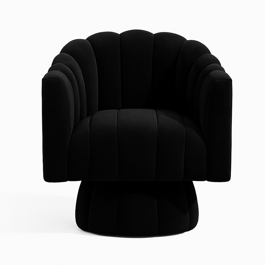 Élanora Chair – Sculpted Velvet Barrel Chair with 360° Glide in Soft Modern Silhouette