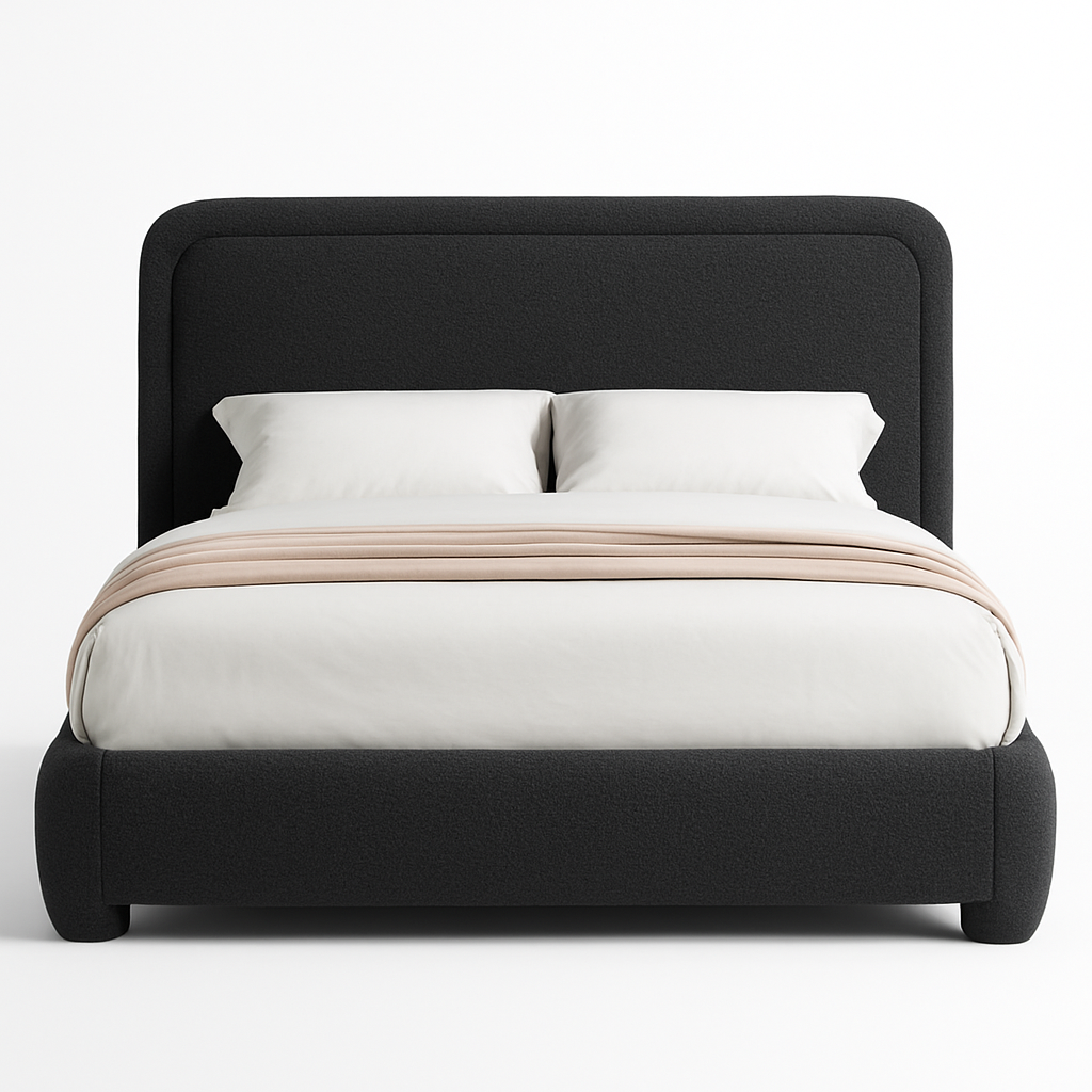 LunaCloud Bed – Plush Upholstered Headboard & Sculpted Soft-Rounded Corners