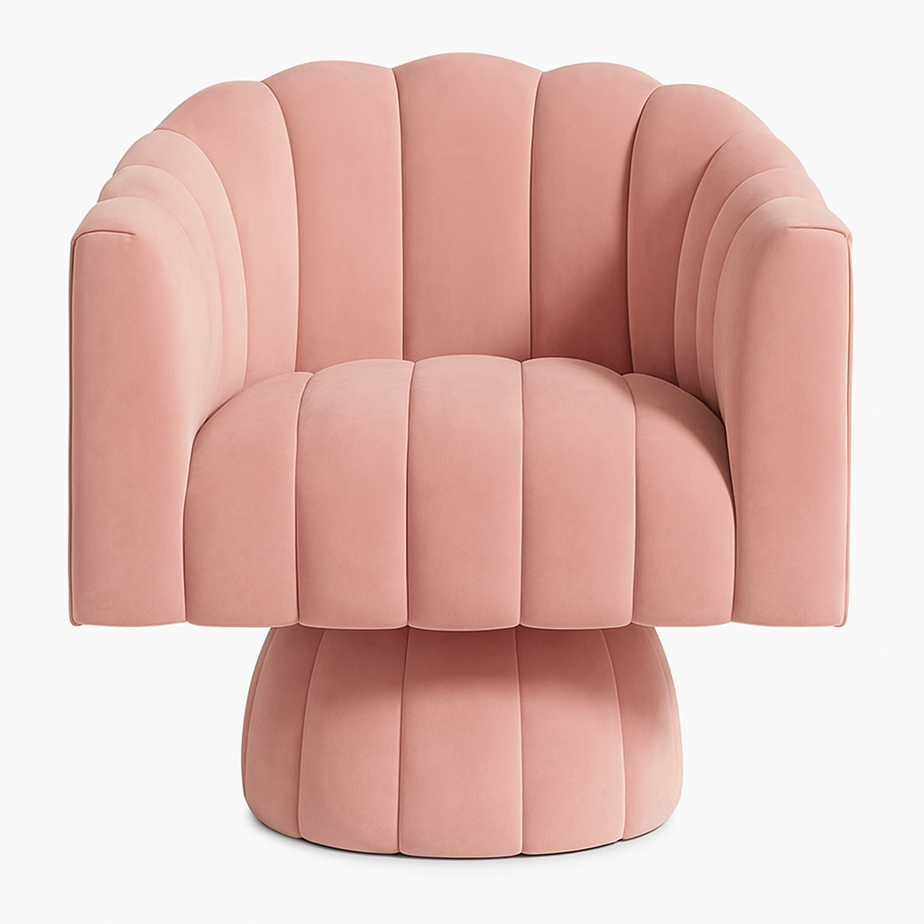 Élanora Chair – Sculpted Velvet Barrel Chair with 360° Glide in Soft Modern Silhouette