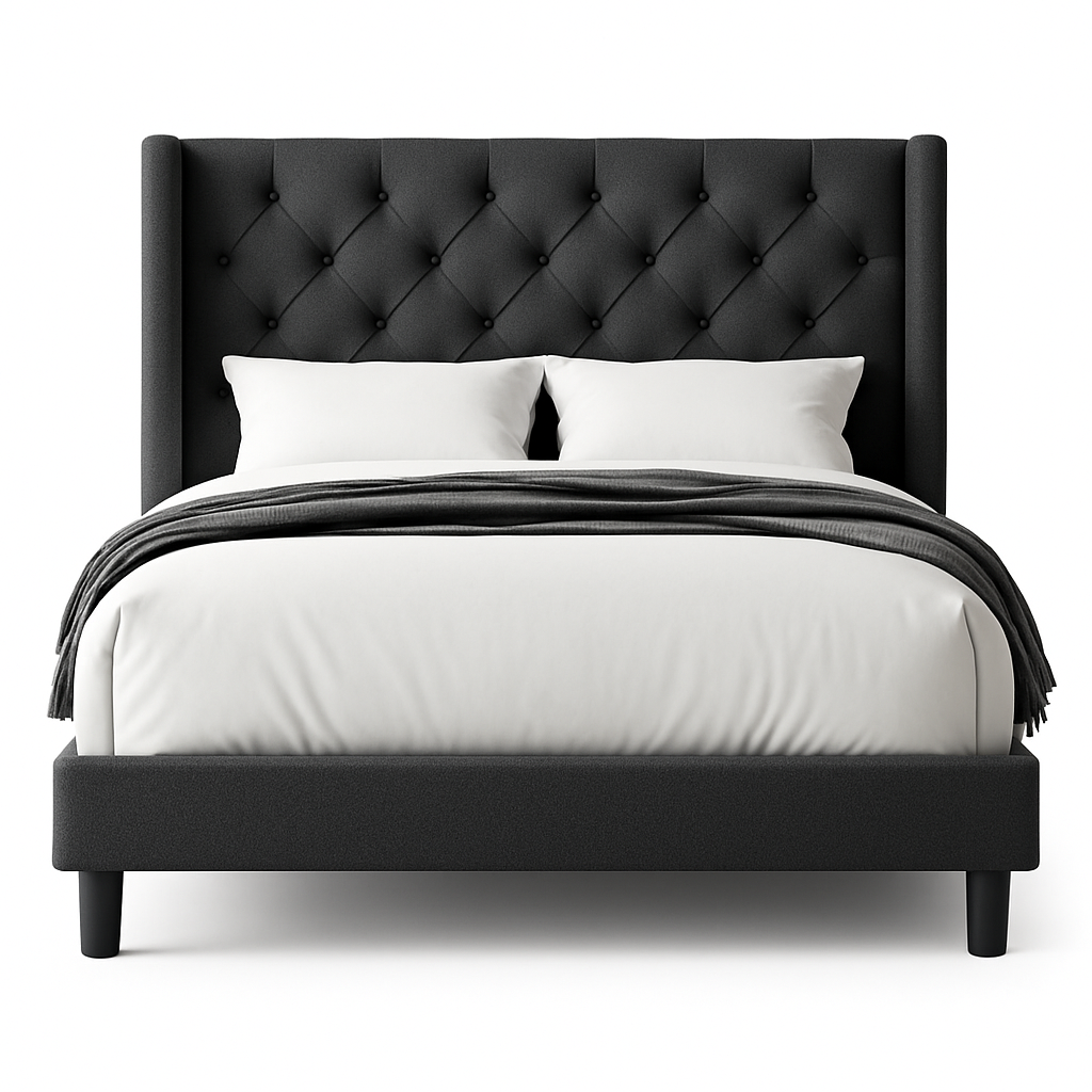 Solenne Bed - Linen Tufted Wingback Frame with Elevated 8" Underbed Space