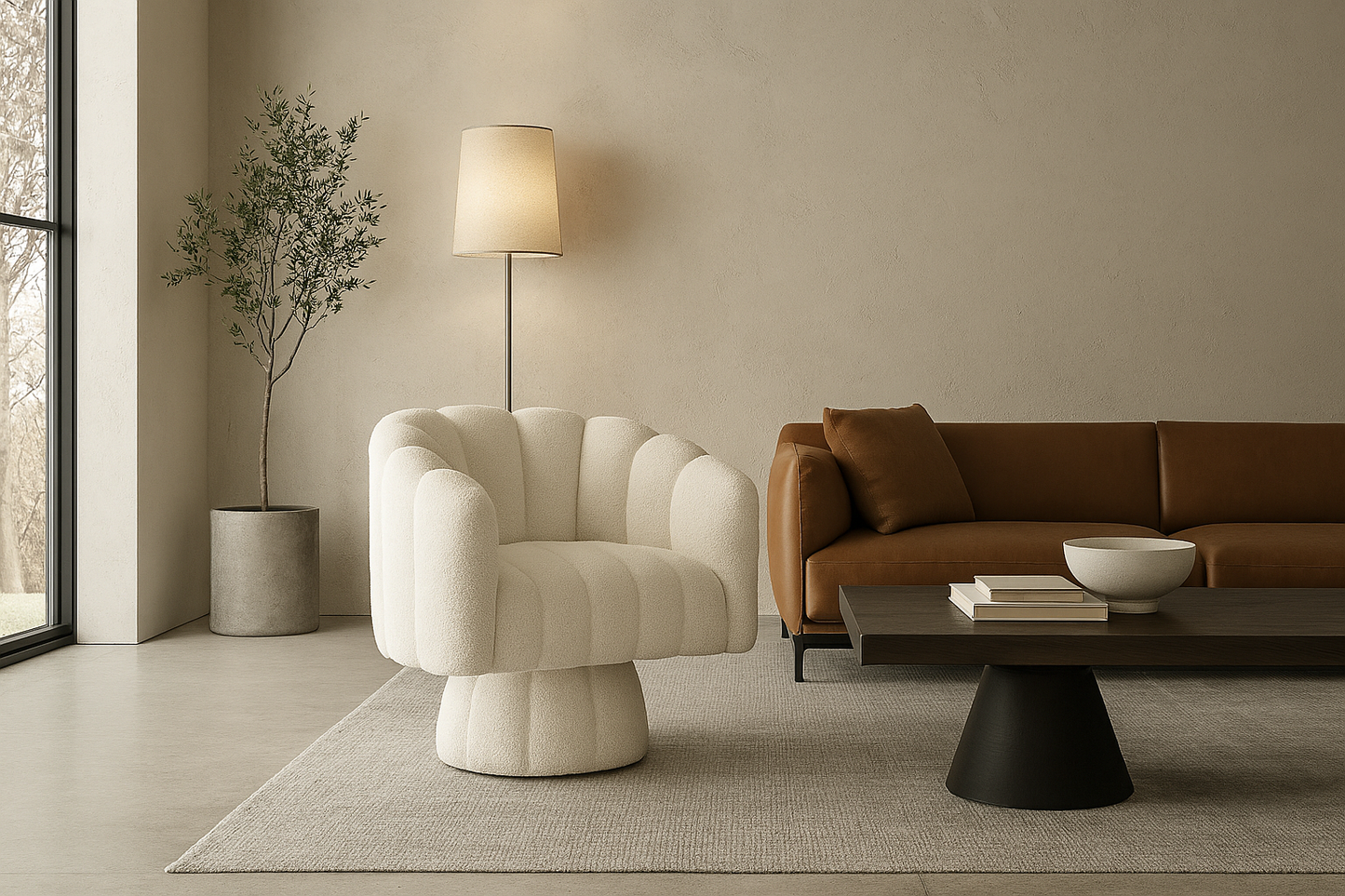 Élanora Chair – Sculpted Velvet Barrel Chair with 360° Glide in Soft Modern Silhouette