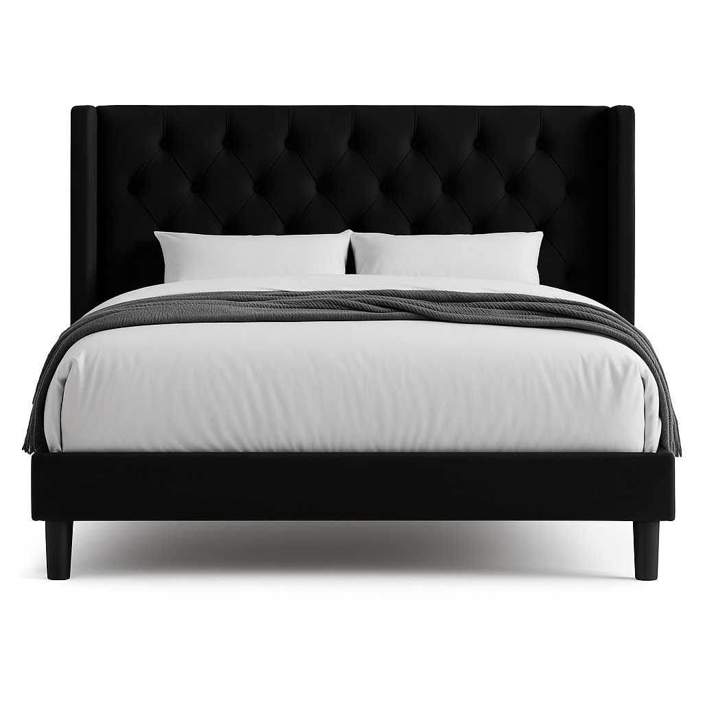 Solenne Bed - Linen Tufted Wingback Frame with Elevated 8" Underbed Space