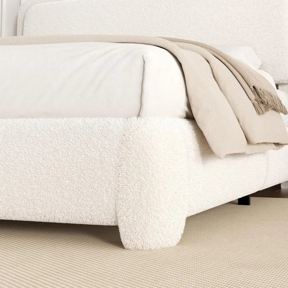 LunaCloud Bed – Plush Upholstered Headboard & Sculpted Soft-Rounded Corners