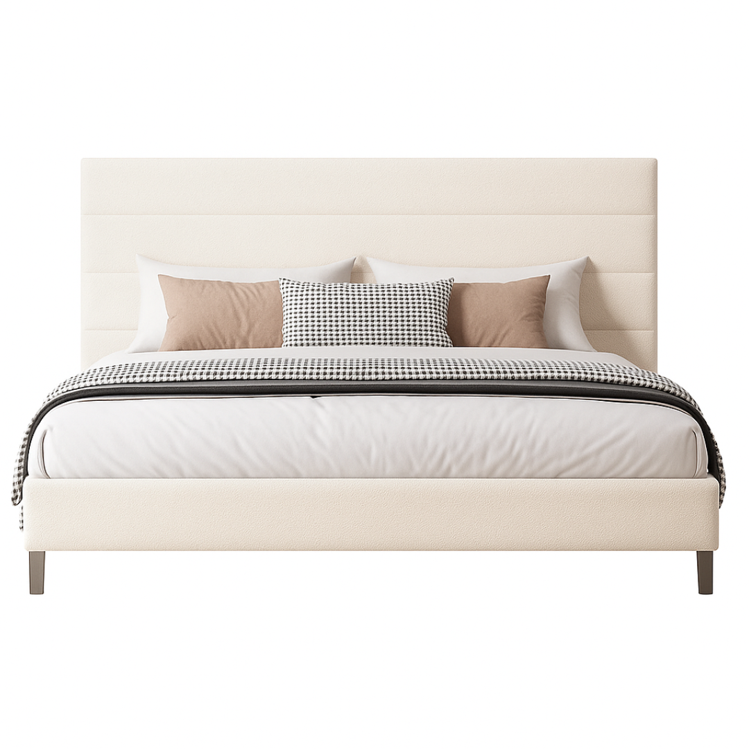 Elowen Bed – Tailored Velvet Platform with Adjustable Headboard & Architectural Frame