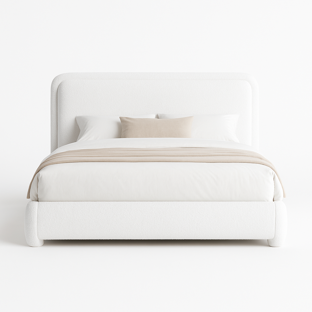 LunaCloud Bed – Plush Upholstered Headboard & Sculpted Soft-Rounded Corners