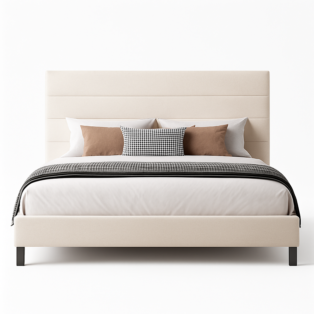 Elowen Bed – Tailored Velvet Platform with Adjustable Headboard & Architectural Frame