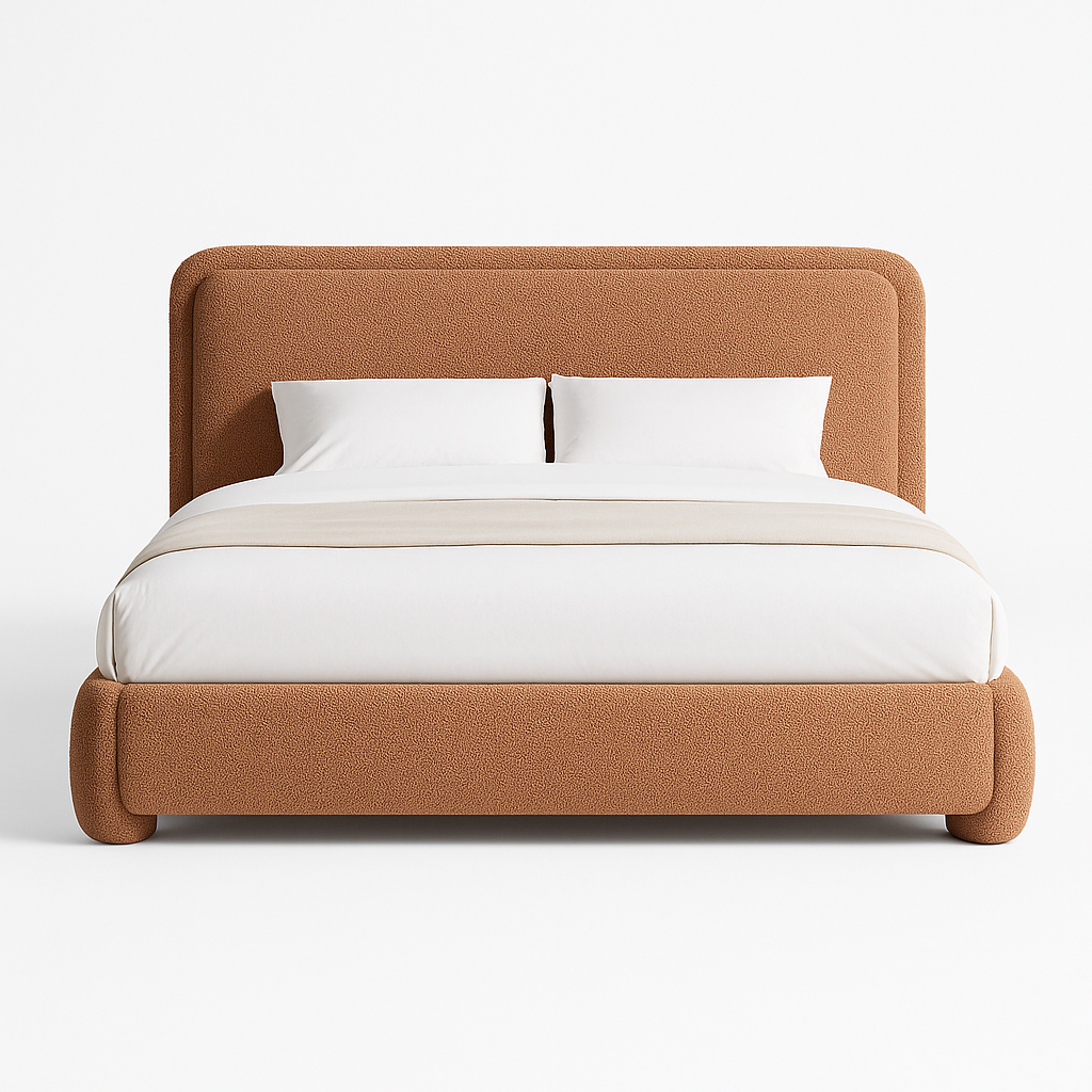 LunaCloud Bed – Plush Upholstered Headboard & Sculpted Soft-Rounded Corners