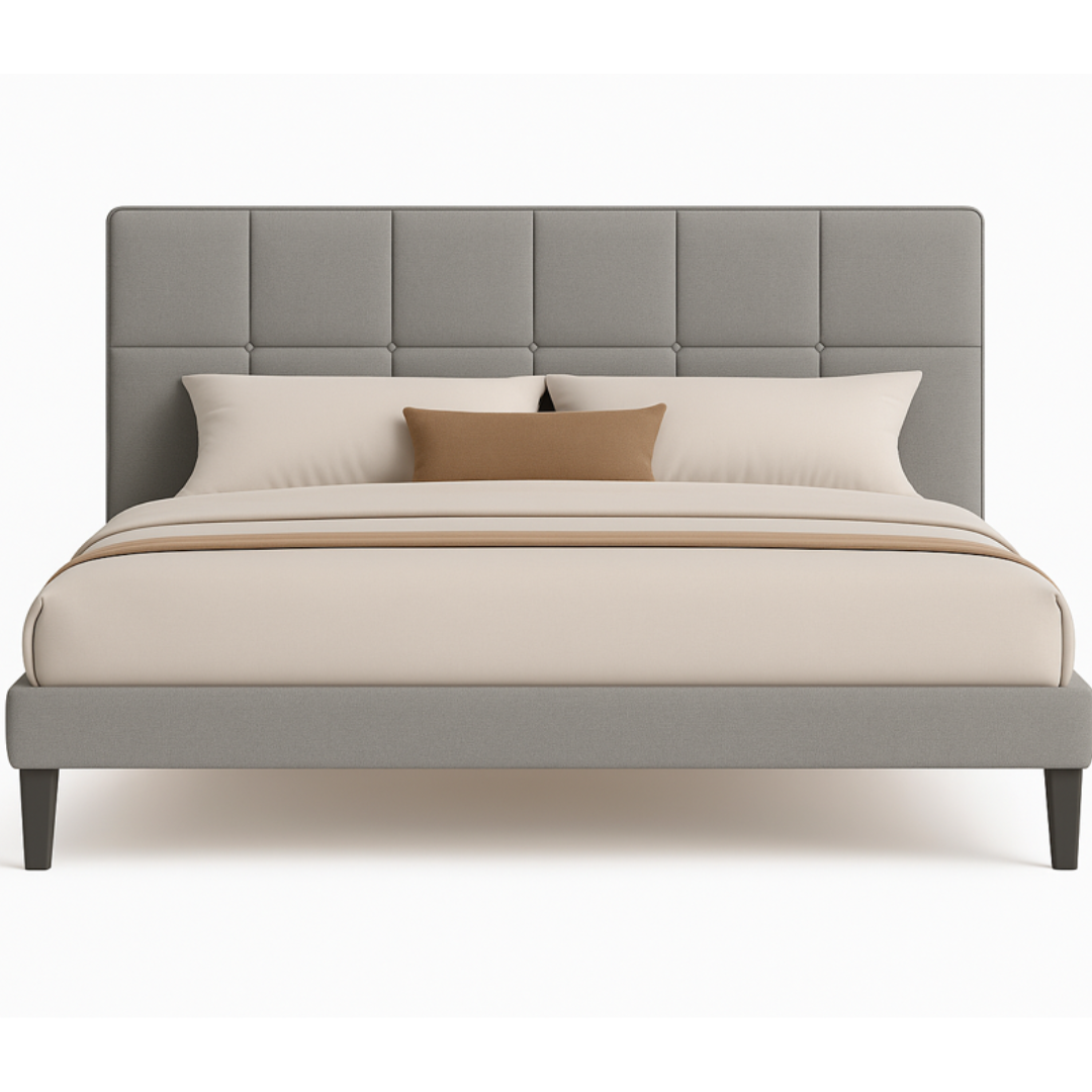 Solis Bed – Contemporary Charcoal Upholstered Bed & Black Oak-Inspired Frame