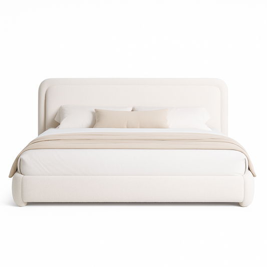 LunaCloud Bed – Plush Upholstered Headboard & Sculpted Soft-Rounded Corners