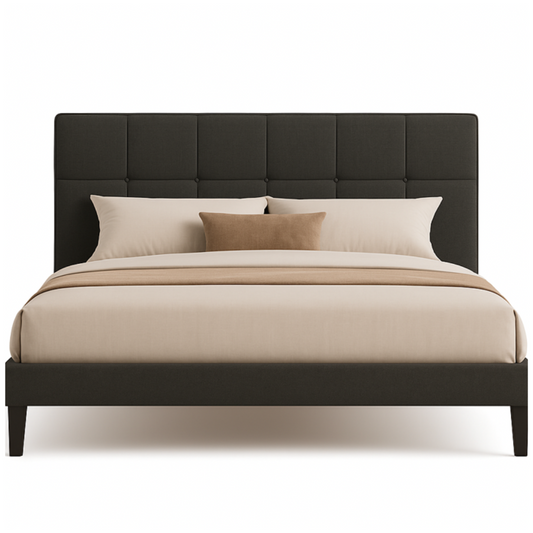 Solis Bed – Contemporary Charcoal Upholstered Bed & Black Oak-Inspired Frame