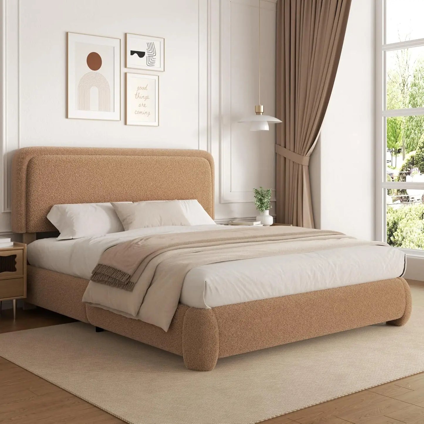 LunaCloud Bed – Plush Upholstered Headboard & Sculpted Soft-Rounded Corners