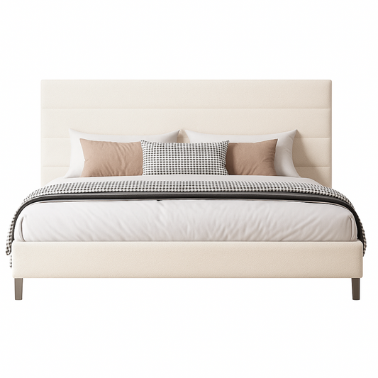 Elowen Bed – Tailored Velvet Platform with Adjustable Headboard & Architectural Frame