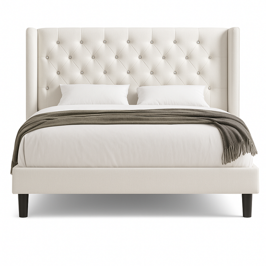 Solenne Bed - Linen Tufted Wingback Frame with Elevated 8" Underbed Space