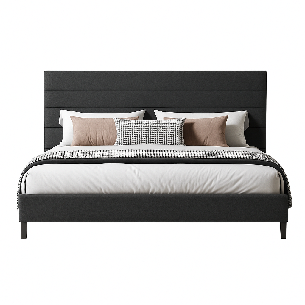 Elowen Bed – Tailored Velvet Platform with Adjustable Headboard & Architectural Frame